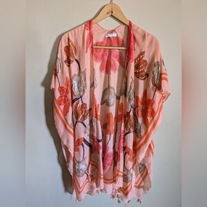 Woven Heart pink floral kimono (S)
